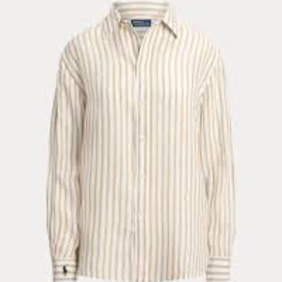 NWT Ralph Lauren Brown and White 100% Linen Button Down Shirt - Oversize - Picture 5 of 5